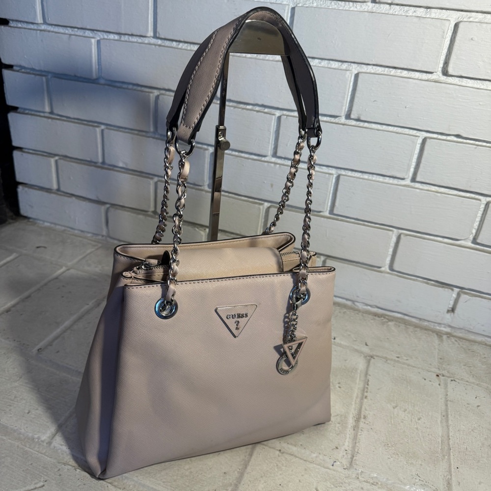 GUESS Noelle Triple Compartment Girlfriend Satchel - Stone/Beige